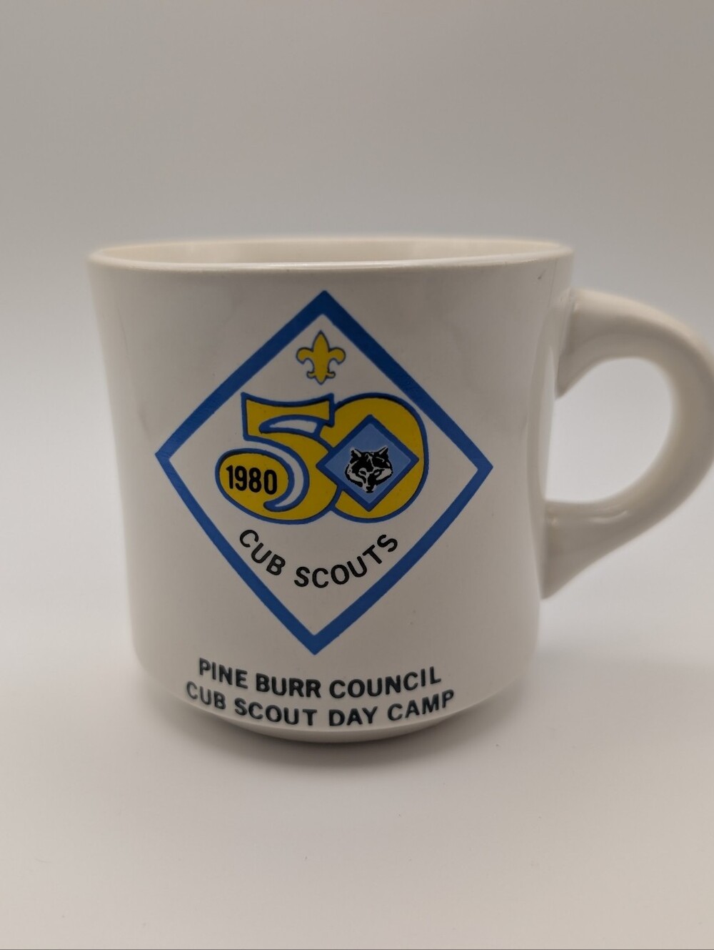 Vintage Boy Scouts Coffee Mug Pine Burr Cub Scouts Council 50th 1980 BSA